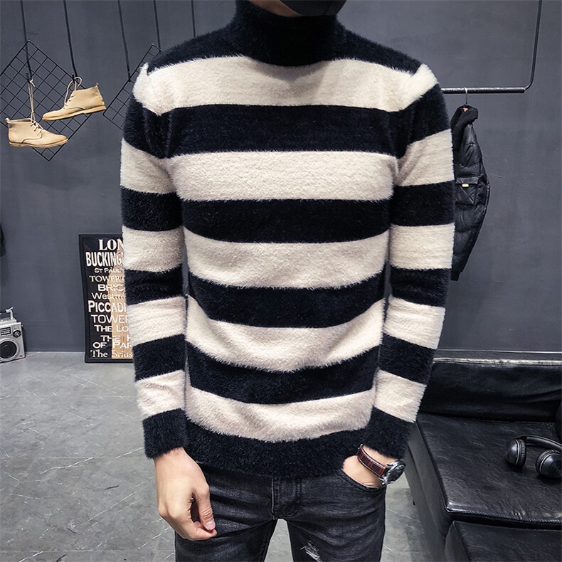 冬季加厚条纹仿貂绒高领长袖针织衫毛衣C301-M1017-P70,男装针织衫/毛衣,电商C301