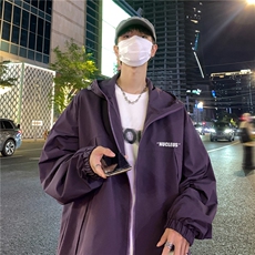 港风夜景秋款字母印花时尚连帽冲锋衣夹克A47-F83807P75控98，男装夹克，电商A247