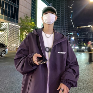 港风夜景秋款 字母印花时尚连帽冲锋衣夹克A47-F83807 P75控98图片
