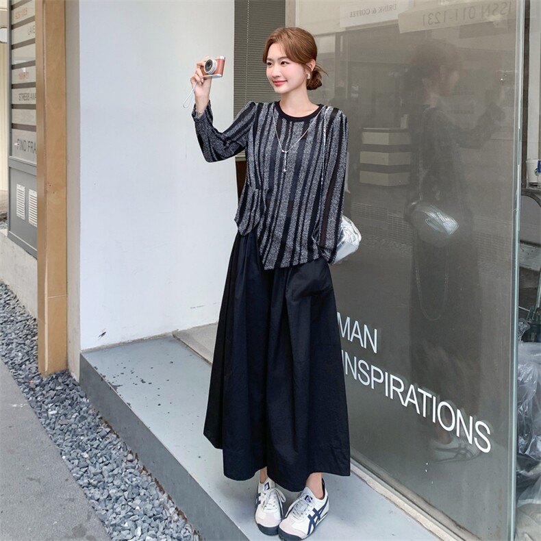 新品条纹上衣阔腿裤两件套2C0323101P155K228,女装套装/套裙,2C032