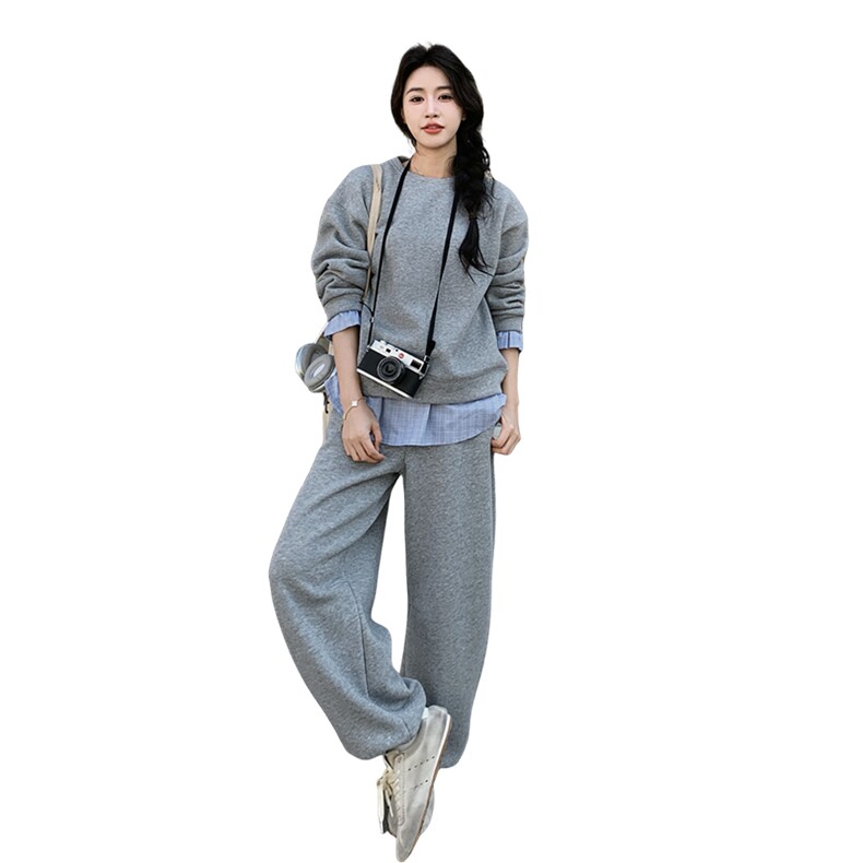 现货休闲风格纹拼接卫衣三件套女,女装套装/套裙,2B142