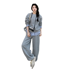 现货休闲风格纹拼接卫衣三件套女，女装套装/套裙，2B142