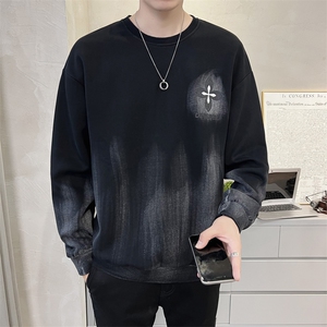 2024秋季新款宽松圆领卫衣男喷色水洗休闲潮牌T恤T662-p65
