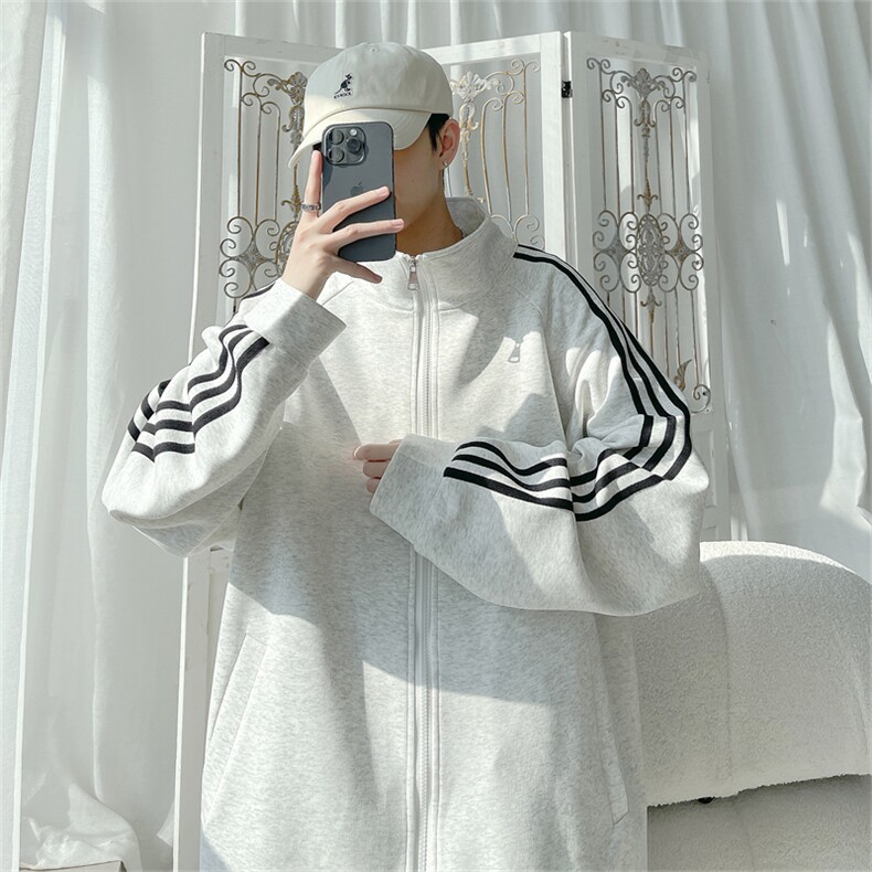 WY5019/P65春装新款高品质不起球织带设计开衫卫衣男潮宽松外套,女装短外套,电商A141