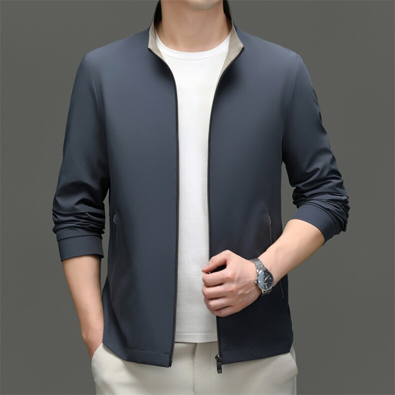 秋季新款高端立领夹克男士短款丝滑抗皱商务休闲外套弹力薄款上衣，男装夹克，钱塘6003A(原)4033A