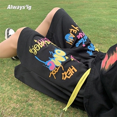 2024夏季新款外景大码港风涂鸦发泡短裤M-5XHK23472-特P30，男装牛仔裤，电商A022