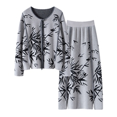 秋冬新款针织圆领竹子套装时尚百搭，女装套装/套裙，亿嘉羊绒