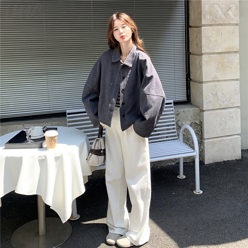 韩系学院风休闲短外套女秋2025新款设计感条纹拼接小个子夹克上衣,女装短外套,2C201