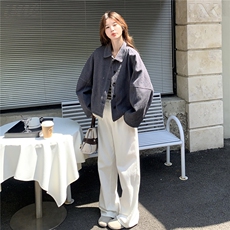 韩系学院风休闲短外套女秋2025新款设计感条纹拼接小个子夹克上衣，女装短外套，2C201