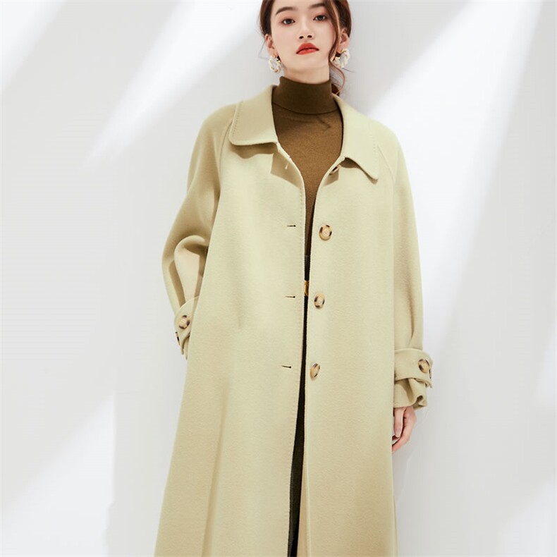时尚百搭黑色双面呢大衣显瘦保暖长款外套优雅气质女装,女装双面呢大衣,阿吉丽克