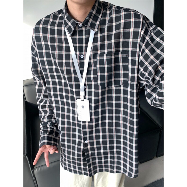 现货~格子大码长袖衬衫C5883/特P25黑色,男装衬衫,电商A094
