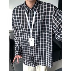 现货~格子大码长袖衬衫C5883/特P25黑色，男装衬衫，电商A094