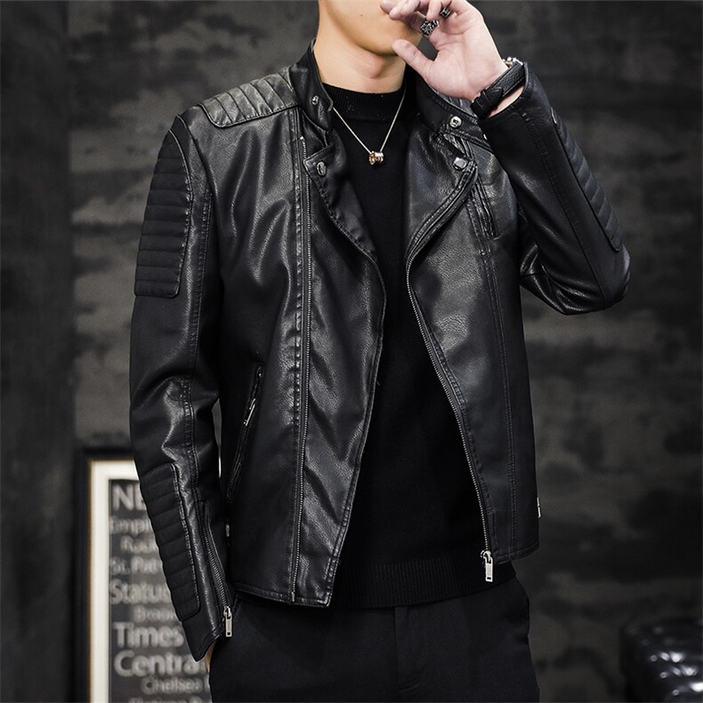 JK779-P98秋冬潮流机车服外套翻领修身韩版加绒男士皮衣,男装皮衣,电商D310B-1