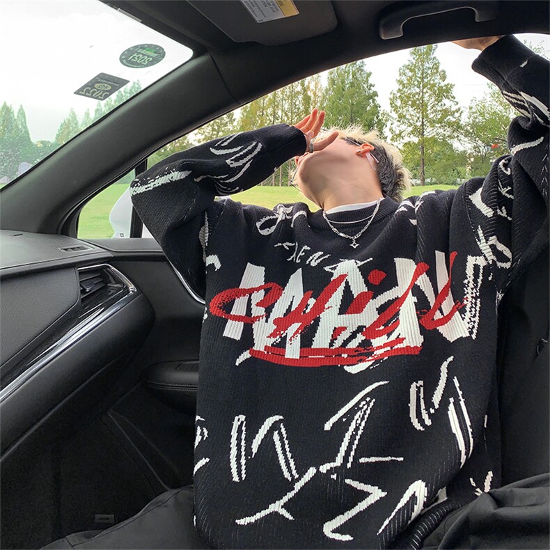 现货美式潮牌嘻哈涂鸦毛衣针织衫-控99，男装针织衫/毛衣，星座310A-3