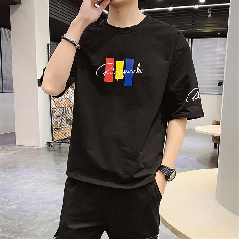 新款夏季印花短袖T恤男装潮流宽松半袖ins潮流体恤单衣DT14P30,男装T恤,电商A086