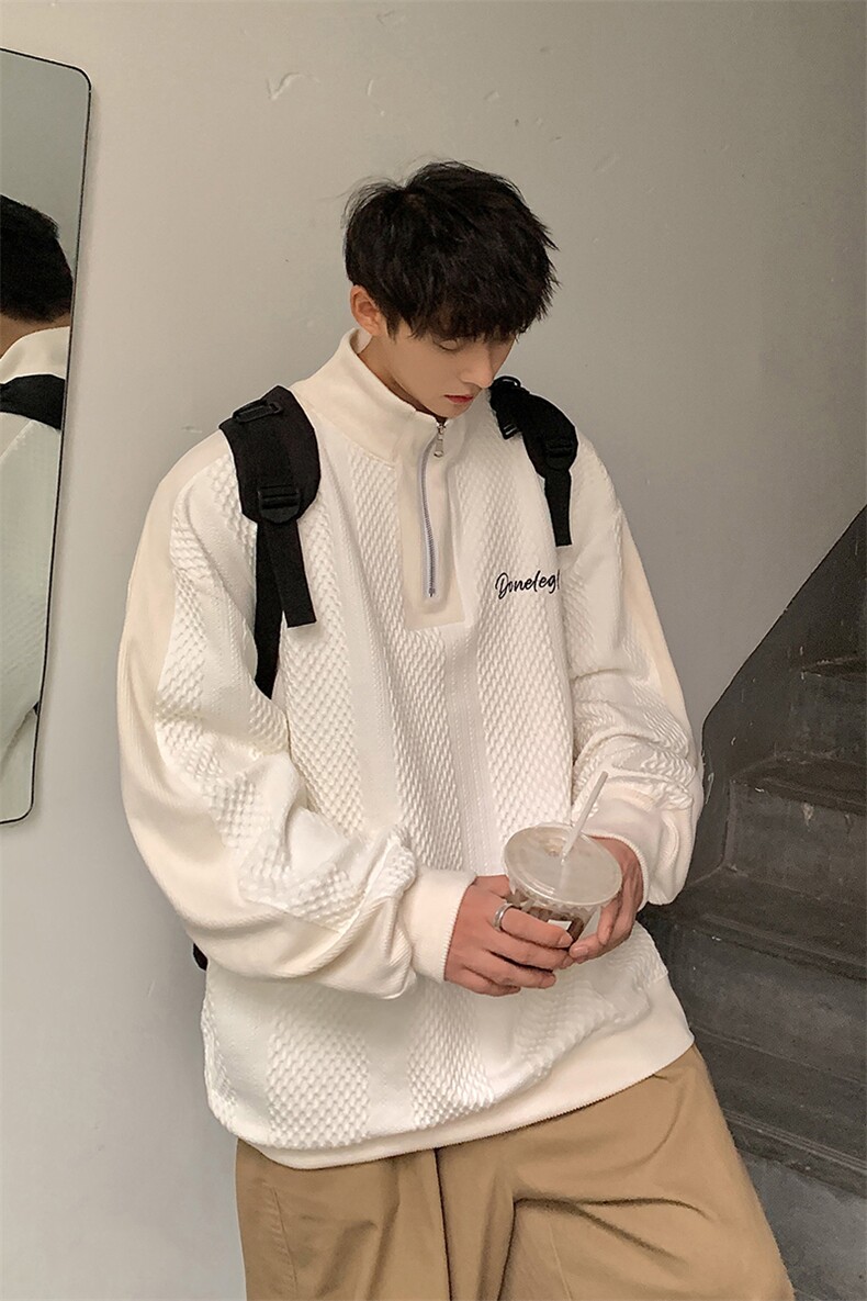 wassupcandy小众设计感半高领卫衣男士春秋季美式潮牌半拉链外套,男装卫衣,电商A102B