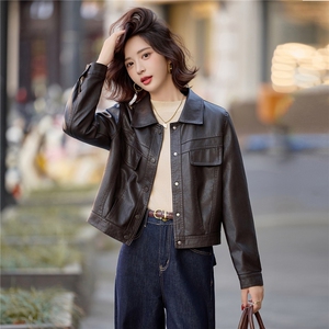 Bao款[加单的]女2026高级感复古休闲气质酷飒PU皮加绒夹克上衣图片