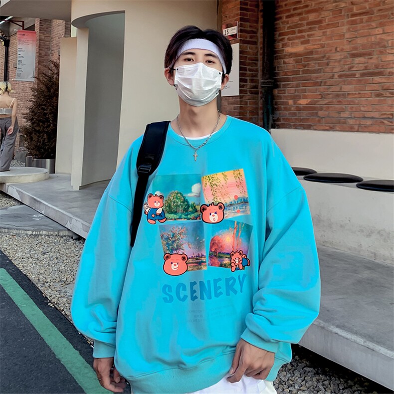 2024秋340克抖音品质印花圆领卫衣宽松216-2-WY97-P40白色,男装卫衣,星座716-1