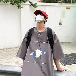 B239-D919-P28 夏季个性印花 落肩袖重磅短袖t恤男 美式高街图片