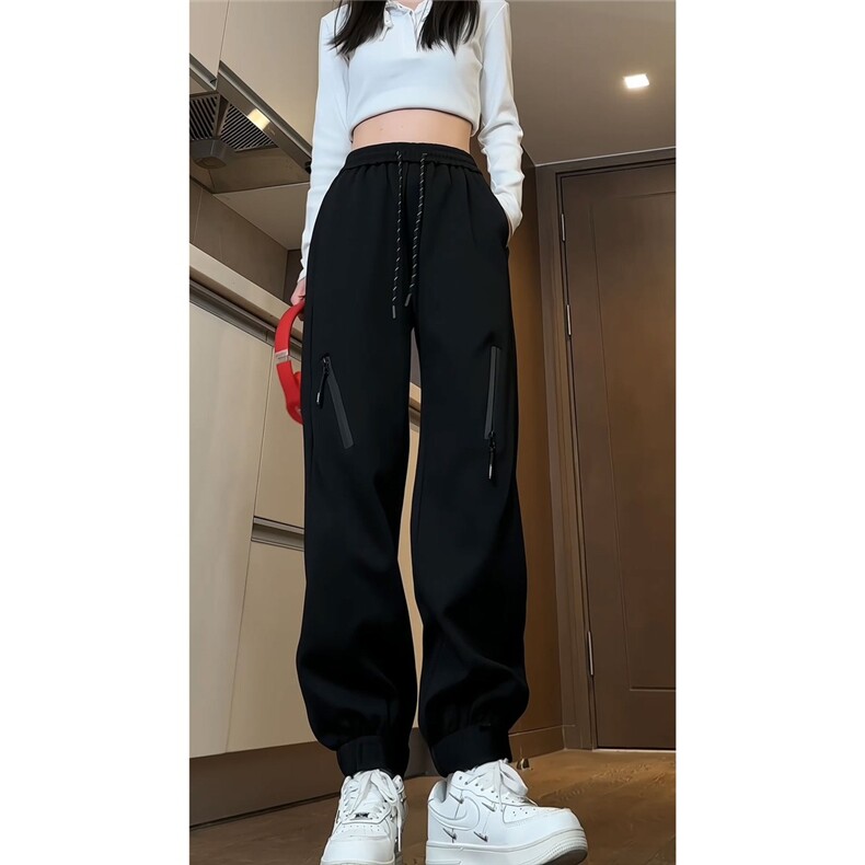 美式高街卫裤男女春秋冬款束脚哈伦裤潮流设计感拉链休闲工装裤子,男装休闲裤,星座218-1（原230）