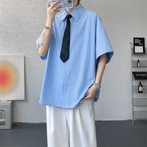 学院风jk领带条纹短袖衬衫大码休闲上衣高级感半袖衬衣DC5010/P55图片