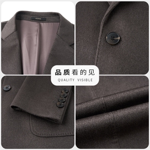 高端中年绵羊毛休闲西服大衣男士秋冬中老年绵羊毛双面呢大衣图片