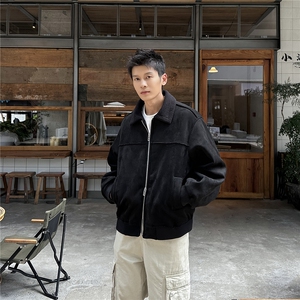 双拉链麂皮绒夹克外套秋冬短款毛领冬季加厚A236-JK612-P160图片