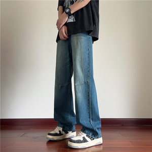 美式复古夏季vibe直筒微喇裤水洗宽松牛仔裤B315-K24188-p60控78图片