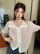 夏季新款简约百搭短袖针织衫女宽松休闲上衣，女装针织衫/毛衣，伟祺羊绒