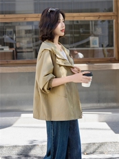 2025春秋新款小个子宽松休闲气质百搭粉色连帽工装冲锋衣外套女，女装短外套，依万里