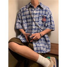 夏季短袖格子衫衬衫C791p38，男装衬衫，星座1013