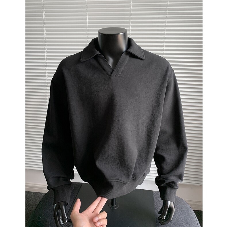 假模图秋装海欧领卫衣男polo衫短款版宽松长袖外套H1119特P48,男装Polo衫,电商A341