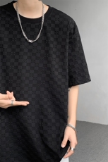 8XL-M特大码短袖男夏季港风棋盘格子T恤冰丝半截五分袖DX323P35，男装T恤，电商D206-1