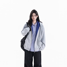美式复古重磅衬衫假两件卫衣外套女春秋2025新款开春宽松拉链开衫，男装衬衫，星座218-8