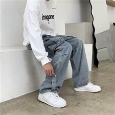 牛仔裤男春季大口袋工装韩版休闲百搭潮牌ins超火cec裤子k36-p45，男装牛仔裤，星座1008-2