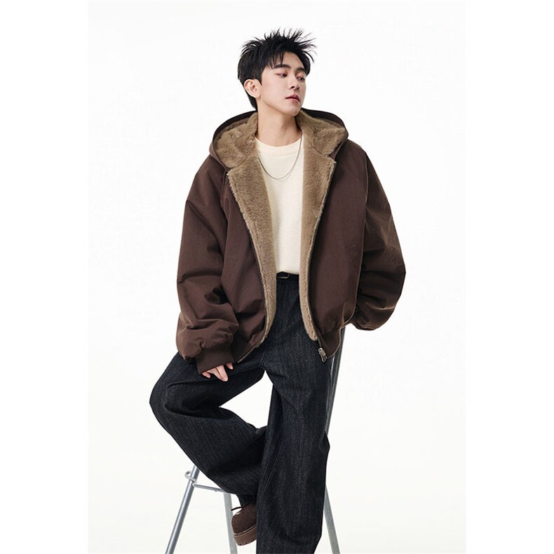 两面穿现货重磅短款座山雕棉衣男女双面穿毛毛绒棉服加厚外套，男装棉衣，电商A486