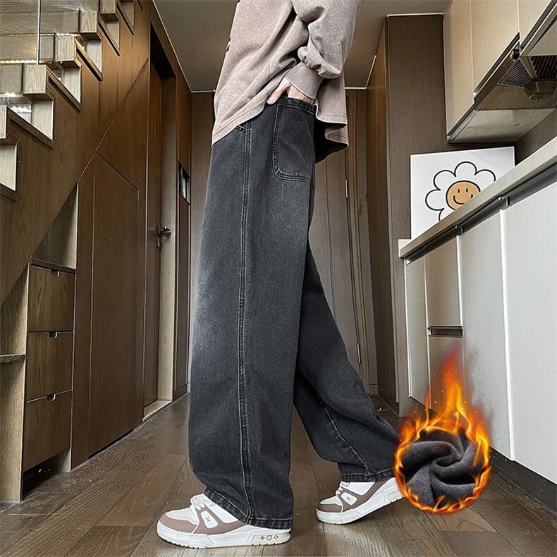 【现货】美式高街复古牛仔裤男款冬加绒直筒宽松阔腿裤S888P36,男装牛仔裤,星座1112-1
