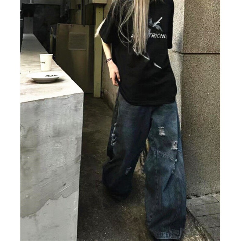 水洗直筒破洞倒装牛仔裤男设计感宽松休闲阔腿脏脏裤裤子N611,男装牛仔裤,星座1116A（原606A-3）
