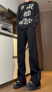 2025新款裤脚拉链裤子美式高街微喇运动卫裤长裤504-K228-P48控78图片