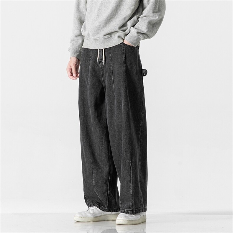 秋冬大码男士牛仔裤宽松阔腿裤复古直筒裤美式潮工装裤H808/P65，男装牛仔裤，钱塘713