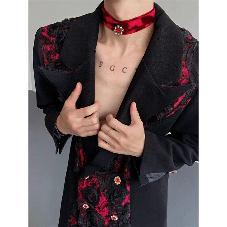 现货25秋冬礼服立体玫瑰花丝绒宝石绑带西装外套xz141-p168,男装西服,电商B288