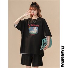 中性风夏季ins冰丝华夫格个性休闲情侣套装一套TZ856-P50控68，女装运动套装，A247A