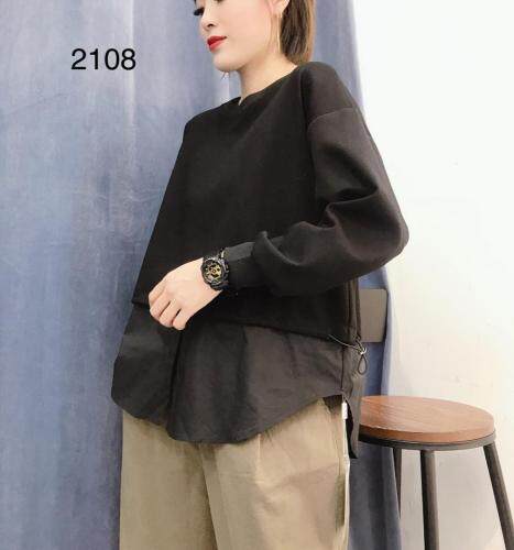 现货2021春季新款拼接简约T，女装，琼卿格