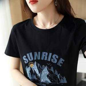 夏季丝光棉t恤女2024新款短款高支纯棉白色短袖绣花潮流烫钻百搭图片