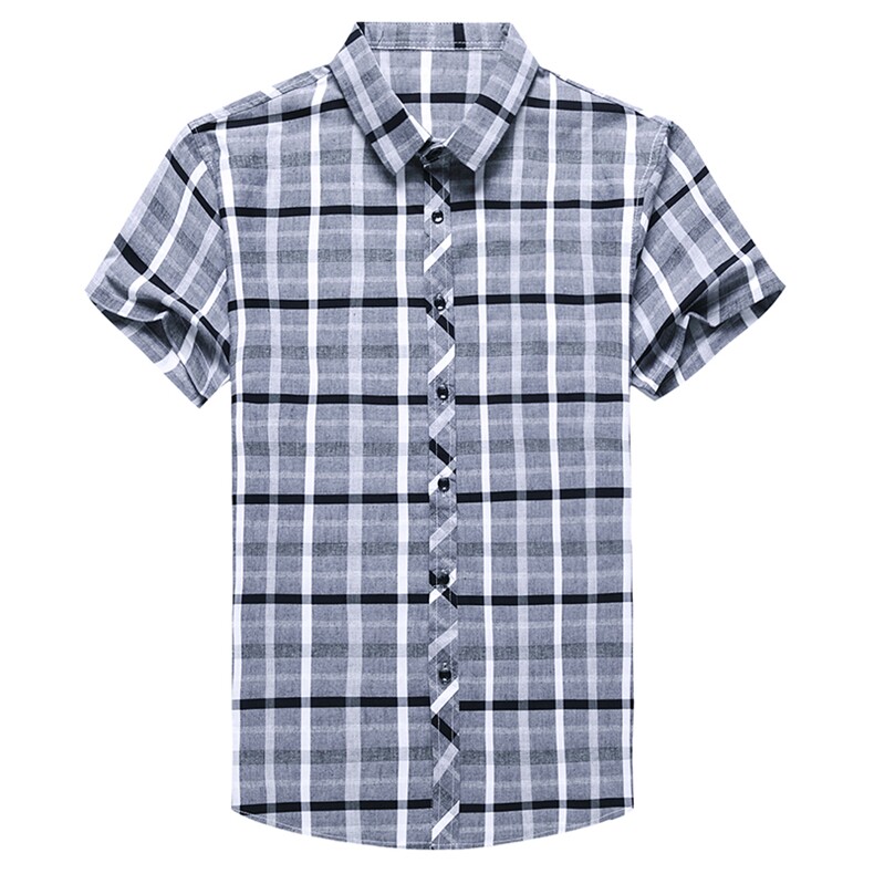 2023夏装新款男士休闲短袖打底衬衣中年男装宽松百搭格子上衣外套,男装衬衫,电商B212（原钱塘6029）