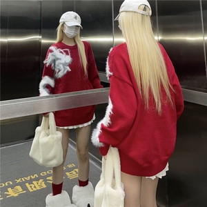 简约新款红色毛衣本命年新年麻花毛衣植绒针织衫男女同款生肖龙图片