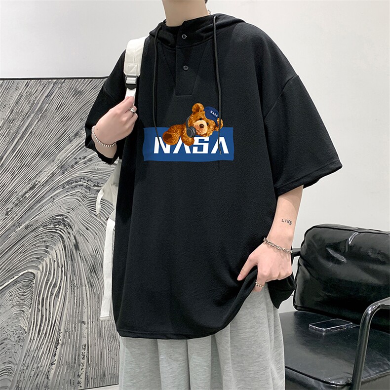 LD54247-P45NASA连帽短袖t恤男大码胖子带帽五分袖中袖,男装T恤,电商A040
