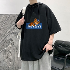 LD54247-P45NASA连帽短袖t恤男大码胖子带帽五分袖中袖，男装T恤，电商A040