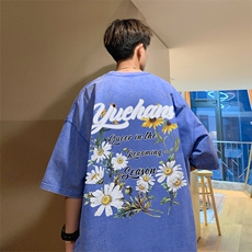抖音供货、10万现货印花款230克水洗棉短袖T恤D223A-ST2361-P35，男装T恤，电商019-1