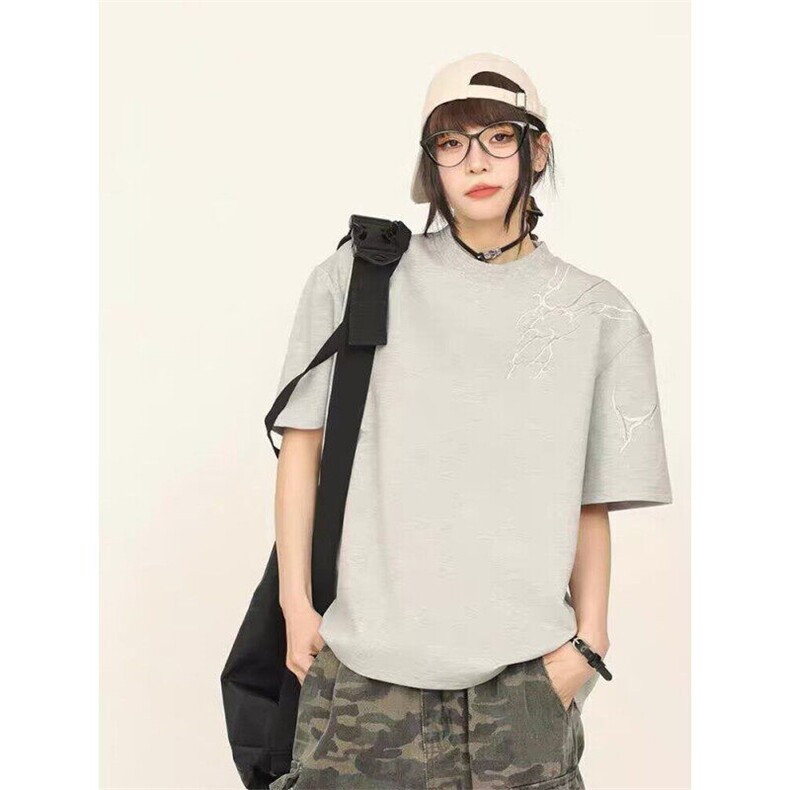 刺绣暗纹短袖t恤男女夏季百搭休闲衣服新中式风潮半袖上衣T03,男装T恤,星座1116A（原606A-3）